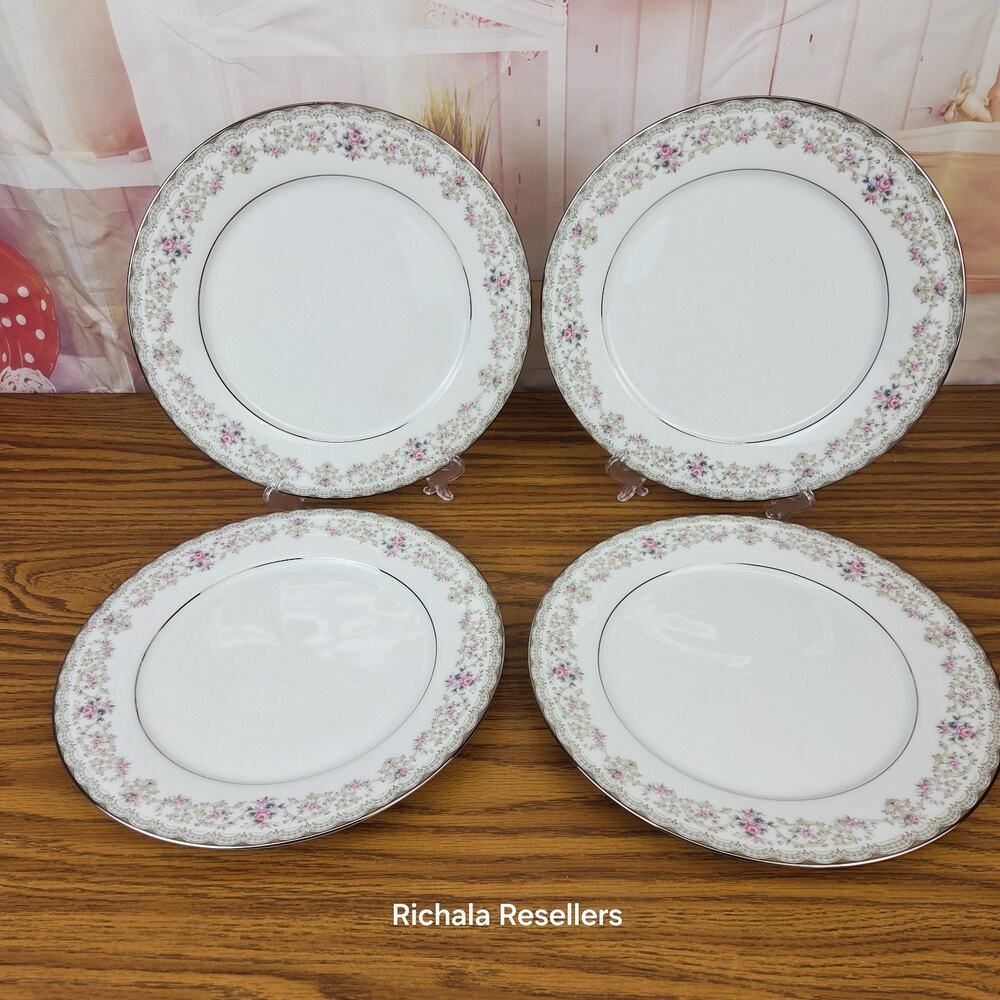 Noritake Edgewood 10.5" Dinner Plates Lot Of 4 5807 Floral Roses Japan